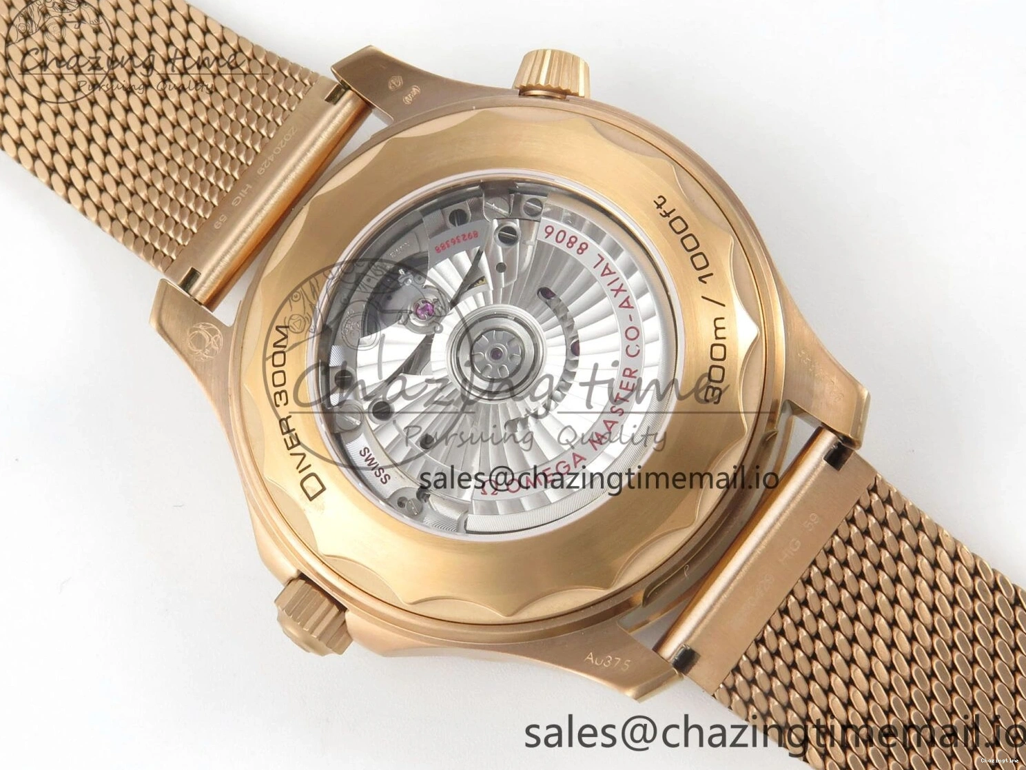 0226 Stylish Seamaster 300M Diver Rose Gold VSF 1:1 Best Edition Black Dial on Mesh Bracelet A 7662